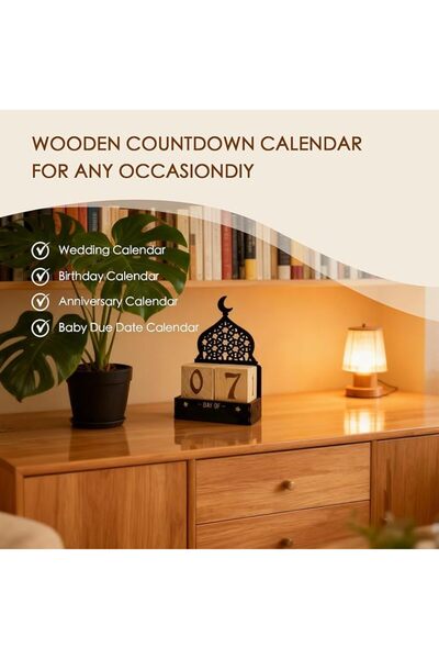 GENERAL Ramadan & Special Days Countdown Calendar - DIY Wooden Moon & Star Decor with Customizable Date Plat