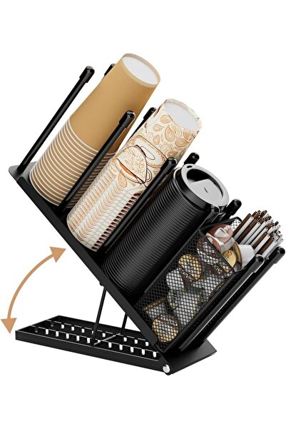 EXCEFORE Cup and Lid Holder, Adjustable Coffee Cup Holder Organizer 4 Compart...