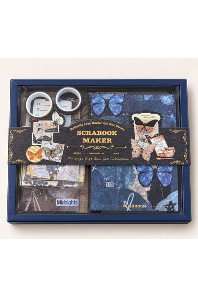 Genel Markalar Lacivert Vintage Scrapbook Seti – Dekoratif Kağıt Sticker Etik...