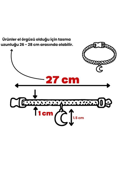 almital mobilya aksesuarları furniture accessories Yellow Hand-Knitted Macrame Cat Collar 27 cm - Stylish Cat Collar with Moon Figure Charm