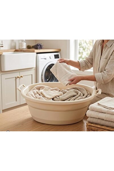 Plasticna Plasticna Oval Bowl 45 Liters Plastic Material Beige Color