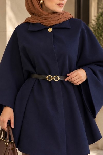 ASTEMİA Women's Belted Cashmere Hijab Poncho Sb0054