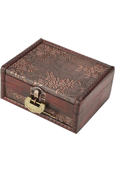 Ejoyous Wooden Jewelry Box Vintage Lockable 14.5 x 11 x 6.5 cm