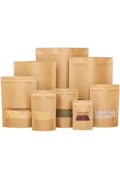 Generic GMQG Kraft Paper Bags with Clear Window - Food Safe Resealable Bags f...