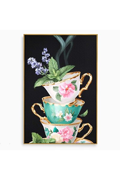 Luxcanva Tablou Canvas Ceaiul Inimilor Calde 80x120 cm cu Rama Auriu Ceaiul I...