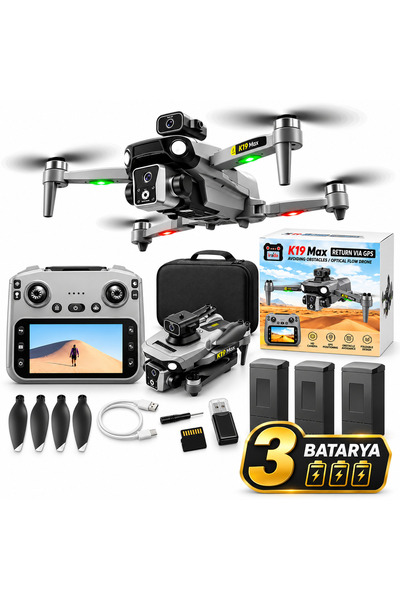 Skycore K19 MAX 3KM Menzilli | 3BATARYALI | Ekranlı Çift Kameralı | GPS Otoma...