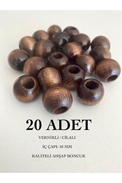 seyranat 20 Adet, Koyu Kahverengi Boyalı, İç Çapı 10 mm Kaliteli Ahşap Boncuk