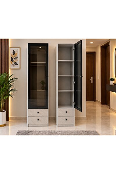 unbranded WARDROBE SINGLE DOOR WITH GLASS, 2 DRAWER & 4 SHELVES COLOR MARBLE