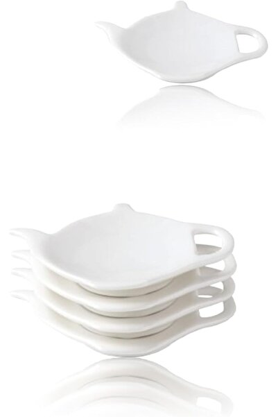 Sweet seven ® Elegant White Porcelain Tea Bag Plate, 5 Tea Coasters shape, Te...