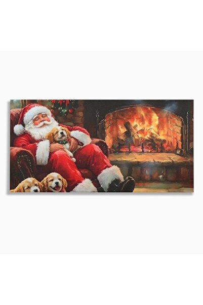 Luxcanva Tablou Canvas Mos Craciun si Catelusii 120x60 cm pe Sasiu Lemn Mos C...