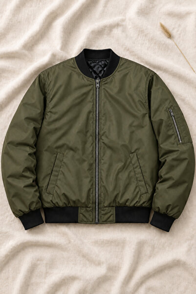 OTAKU Quilted Lined Bomber Jacket with Zipper Pockets