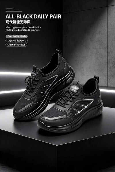 Najd Trend Mall Men's Breathable Mesh & Synthetic Leather Sneakers Lightweigh...