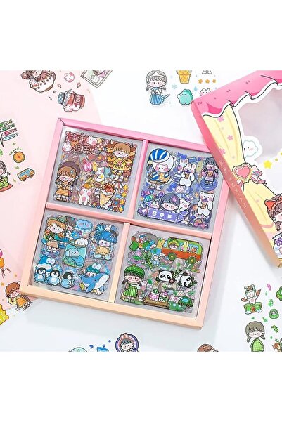 KASTWAVE Stickers Set, 100 Pcs Cute Cartoon Girl Animal Stickers, Kawaii Tran...