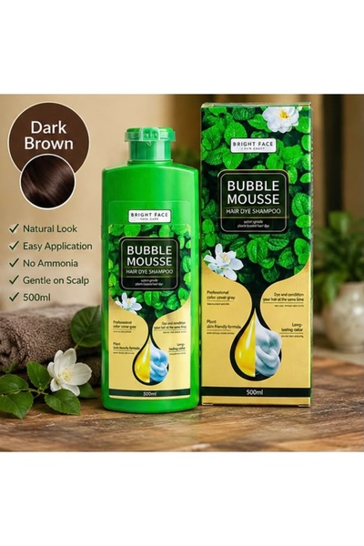 BRIGHT FACE Bubble Mousse Hair Dye Shampoo – Dark Brown, 500ml