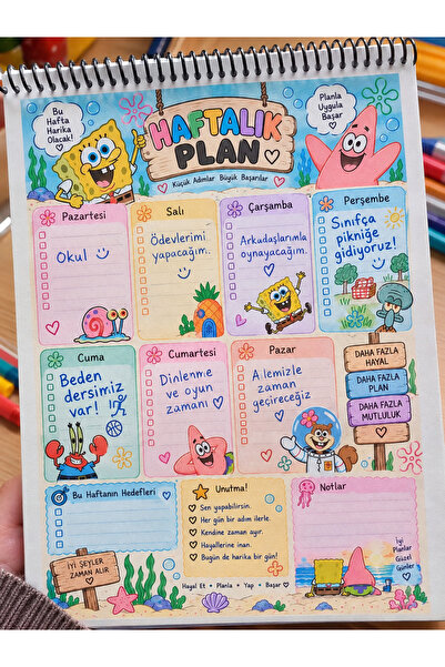 Genel Markalar Sünger Bob Temalı Planlayıcı, Haftalık Ders Programı, Kareli N...