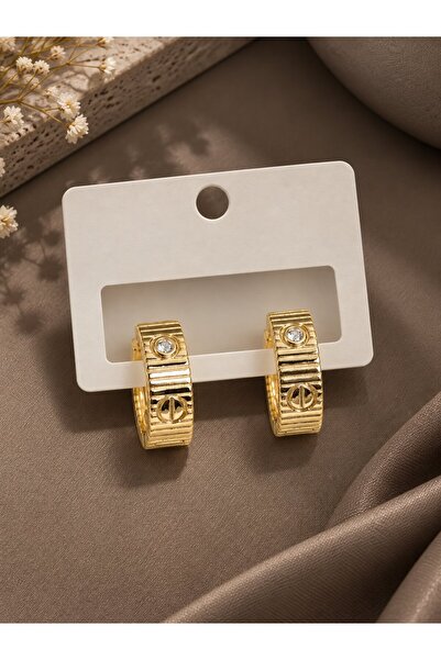 serelya Brass Gold Color Zircon Stone Hoop Women's Earrings