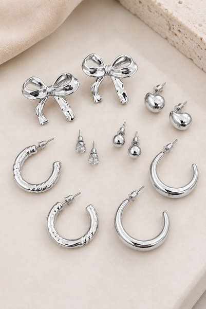 MRK 6 Pairs Earrings Set Hoop Flower