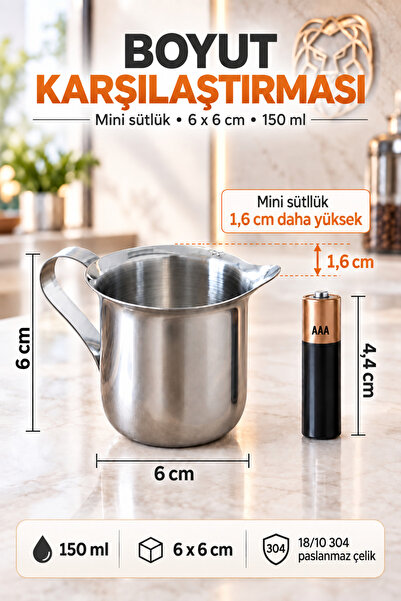 Transformacion 150 ml 6x6 cm Mini Sütlük Espresso Pitcher Sosluk Sürahisi 18/10 304 Paslanmaz Çelik 723667