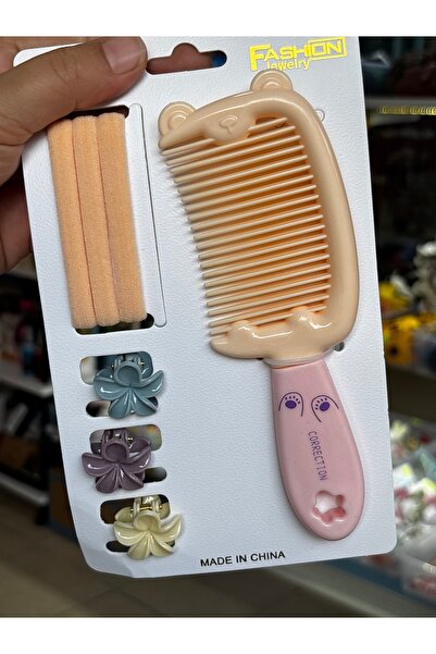MODA Cute Bear Figured Hair Comb, 3 Pieces of Flexible Hair Elastic Bands and...