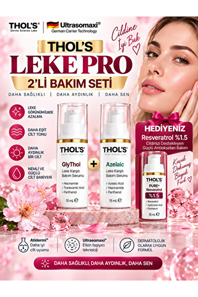 THOL’S Leke Pro 2’li Bakım Seti – GlyThol %5 15 ml + Azelaic Acid %10 15 ml + Resveratrol %1.5 15 ml Hediye