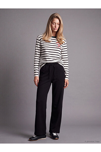LC Waikiki Vizyon New Season Black Elastic Waist Wideleg Women's Jean Trousers