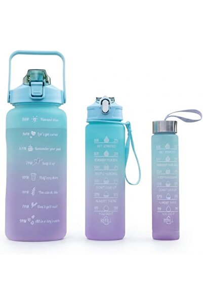 HOME MODE 3 Pack Sports Water Bottle with Straw –2L, 900ml, 500ml BPA Free Le...