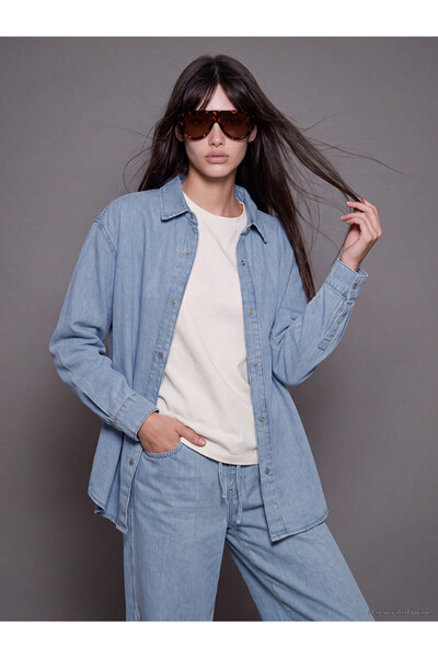 LC Waikiki Peak New Season Blue Oversize Women's Jean Shirt