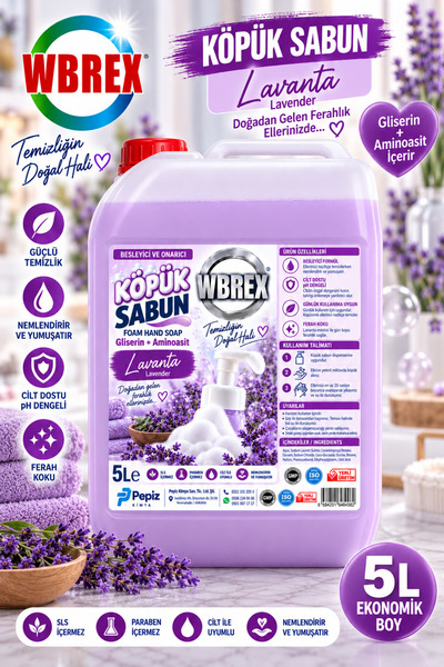 WBREX Lavabta Kokulu Gliserinli Köpük El Sabunu 5 L – 5000 Kullanıma Kadar Ek...