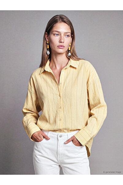 LC Waikiki Ozmarka New Season Yellow Striped Oversize Modal Blend Women's Shirt