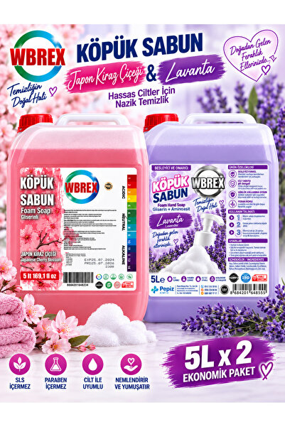 WBREX Japon Kiraz & Lavanta Kokulu Gliserinli Köpük El Sabunu 5 L *2 Adet – 5...