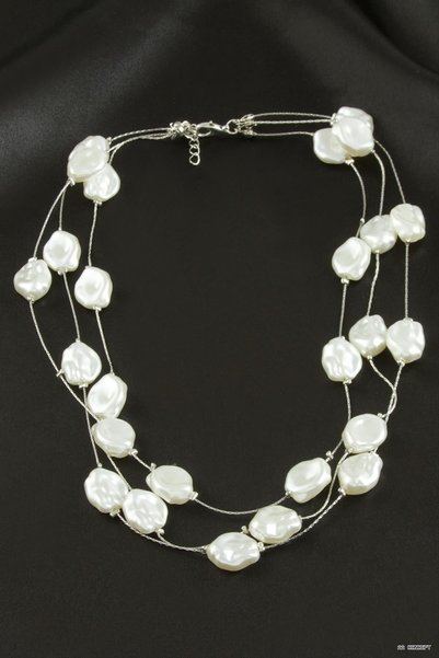 ZERO LAND CONCEPTA Oval Pearl Triple Necklace (211117) Silver-Tone