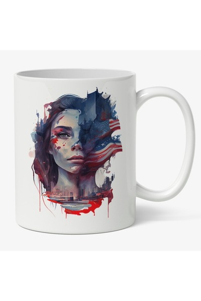 INOVATIX Cana alba personalizata,Chip Uman Feminin Cu Lacrimi In Ochii,Steagu...