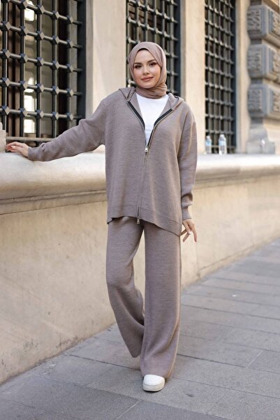 AXXAN Women's Hooded Full-Zip Knitwear Two-Piece Set