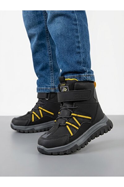 Lütfi Black Velcro Non-Slip Sole Orthopedic Water-Resistant Boys' Boots