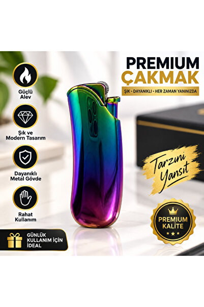 AZİMKARTİCARET Taşlı Metal Çakmak | Gökkuşağı Renkli Şık Tasarım | Normal Ale...