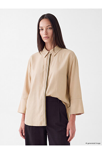LC Waikiki Vizyon New Season Beige Oversize Women's Shirt