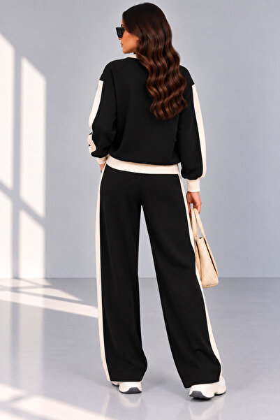 LEONE KOLEKSİYON Women's Premium Modal Garnished Comfortable Cut Wide Leg Two-Piece Set