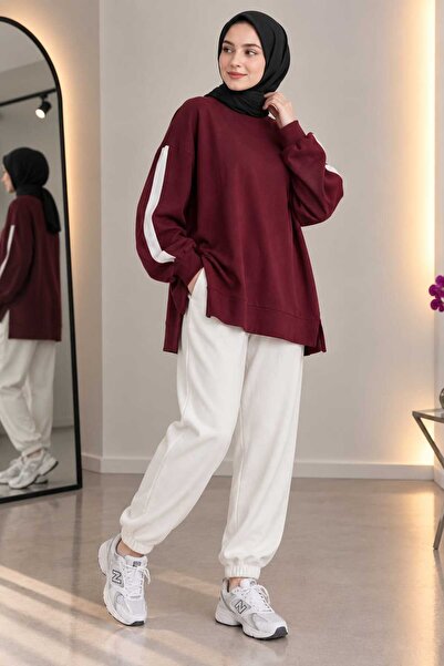 Genel Markalar Kadın Yan Şerit Detaylı Oversize Sweatshirt