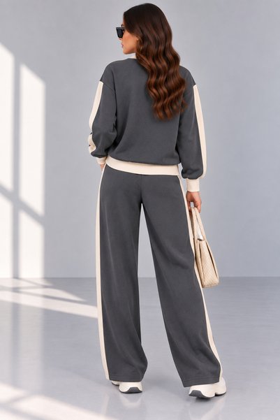 LEONE KOLEKSİYON Women's Premium Modal Garnished Comfortable Cut Wide Leg Two-Piece Set