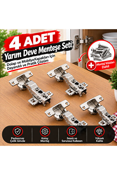 Genel Markalar 4 Adet Yarım Deve Boynu Menteşe 35 mm – Dolap ve Mobilya Mente...