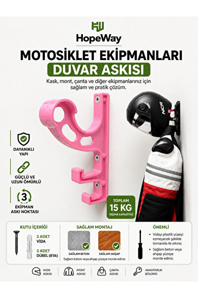 HopeWay Home Motosiklet Kask ve Ekipman Askısı - Kask, Mont ve Ağır Ekipmanla...