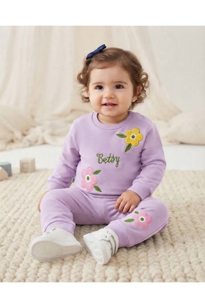 VOY KİDS Baby Girl Winter 3 Thread Threaded Floral Embroidered 6-9-12-18-24 M...