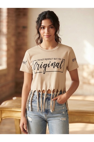 Generic Brand Bexx Label 'I'm not perfect but I'm Original' Tshirt beige color