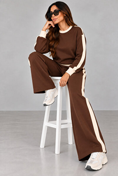 LEONE KOLEKSİYON Women's Premium Modal Garnished Comfortable Cut Wide Leg Two-Piece Set
