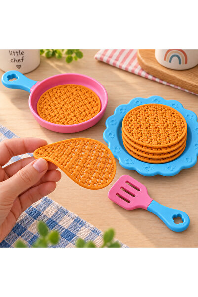 3E3D Design 4 Adet Pankekli Oyuncak Mutfak Seti Tava Tabak Spatula Çocuk Evci...