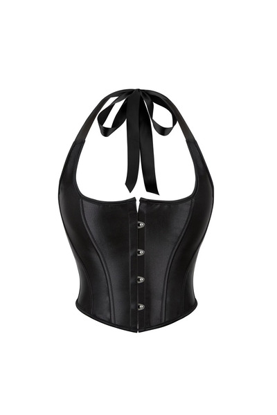 Mournbelle Gotik / Vintage Ön Tokalı Saten Boyundan Bağlamalı Crop Korse