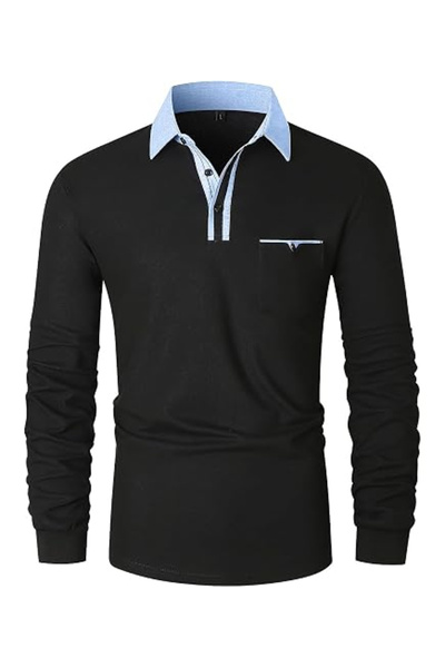OEM Tricou polo cu mânecă lungă pentru bărbați, 100% bumbac, guler Oxford, cr...