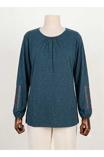 Mumio Women's Clothing Long-Sleeved Mother's Cotton Blouse with Embroidered S...