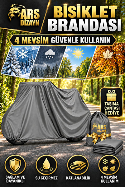 ARS DİZAYN Gri Bisiklet Brandası, Koruma Örtüsü, Su ve Toz Geçirmez, 4 Mevsim...