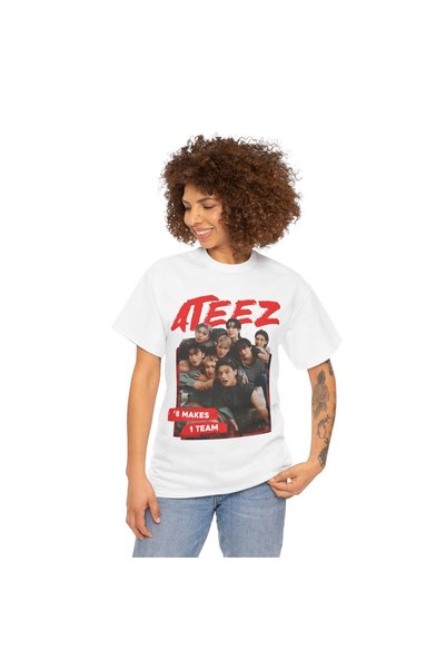 Mercher Club تي شيرت أسود لفرقة ATEEZ 8 ميسز 1 تيم، تي شيرت بتصميم ATEEZ، قميص لمحبي ATINY، تي شيرت K-pop، تي شيرت موسيقى البوب الكورية، منتجات ATEEZ للجنسين
